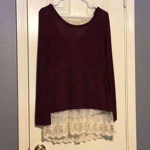 Long sleeve maroon and lace shirt